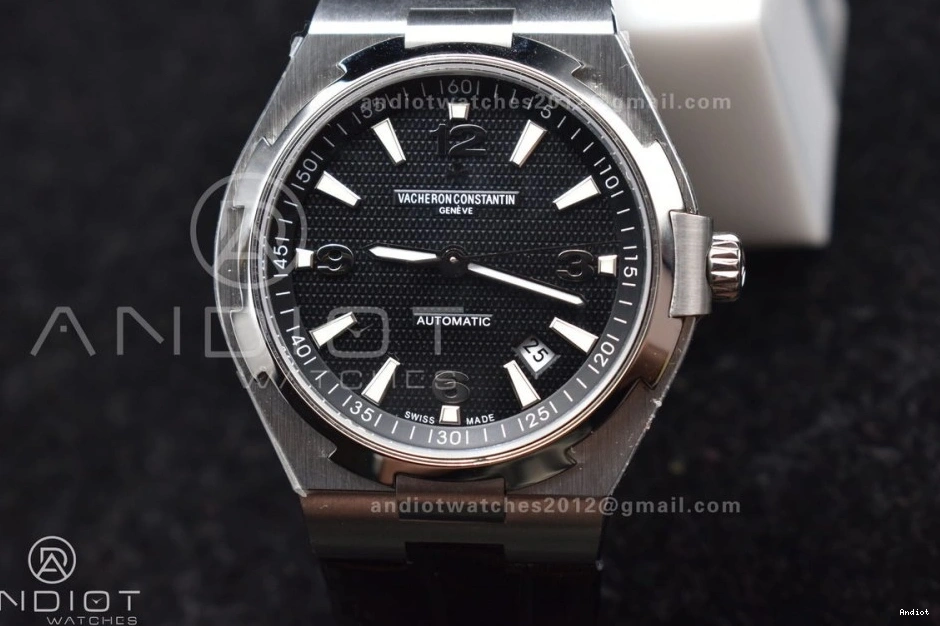 Rubber Overseas Strap Black on SS Black Dial 8F Maker 0317